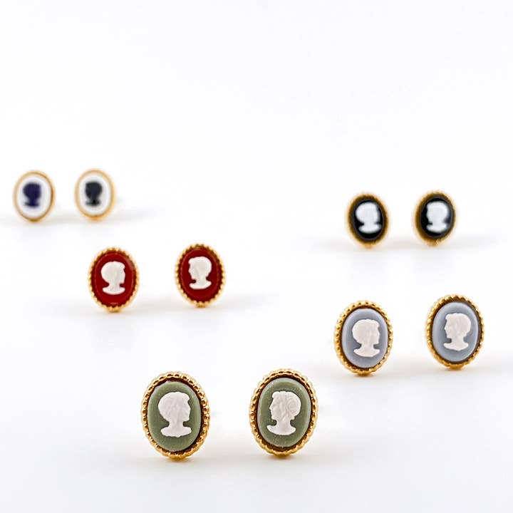 True Vintage Series | Petite Tiny Cameo Stud Earrings, Gold for wholesale by Accessory Alchemy