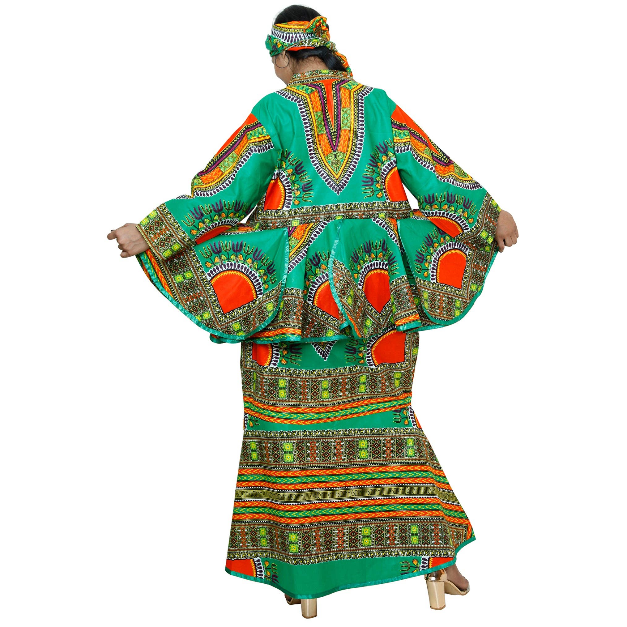 African Stars - Wholesale Top & Skirt Set - Women's - African Women's Dashiki Long Sleeve Peplum Skirt Set -- FI-3009D6