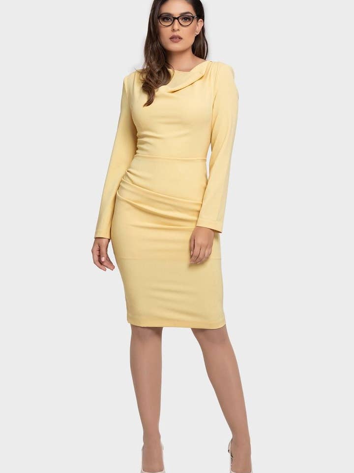 Cowl Neck Drape Shearing Dress for wholesale by LBV Fashion