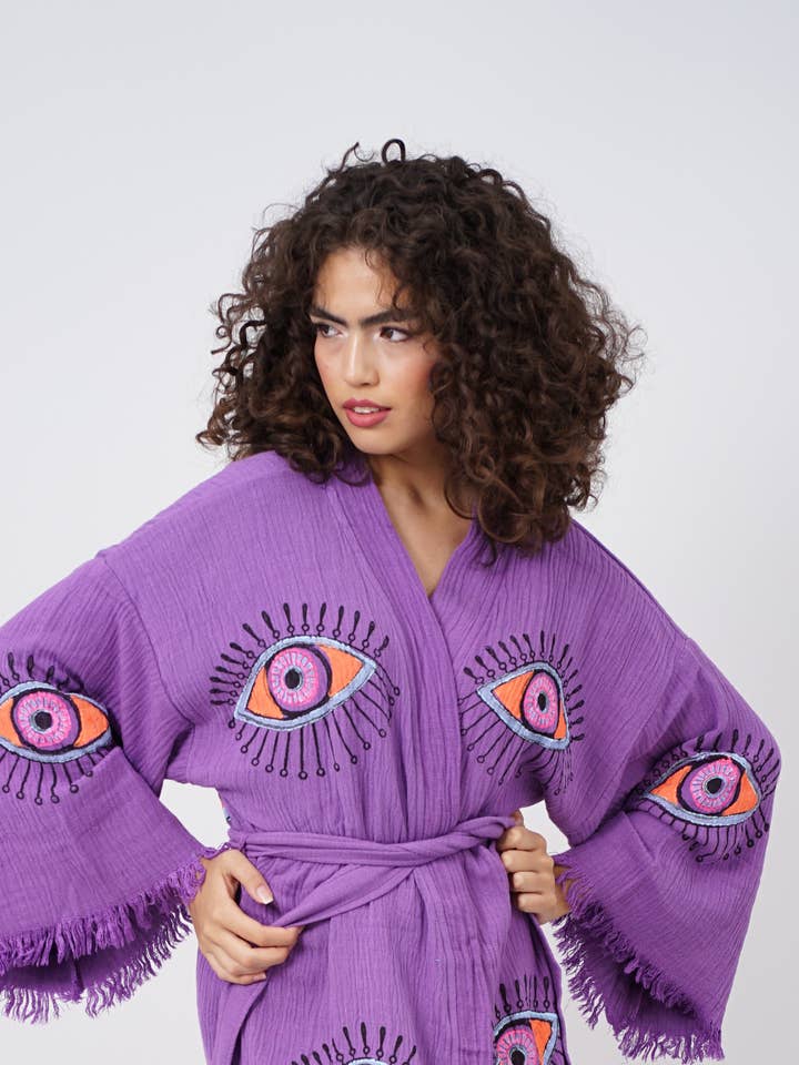 Artesanal Evil Eye Festival de Boho Kimono, Boho Beachwear por atacado de Bodho