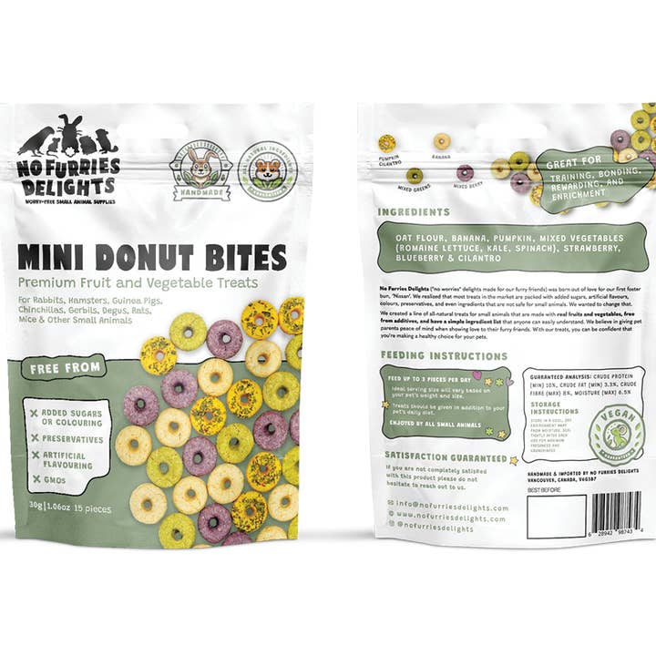 No Furries Delights - Wholesale Pet Supplement - Not Cat/Dog - Mini Donut Variety Pack (15pcs | 30g | 1.06oz)