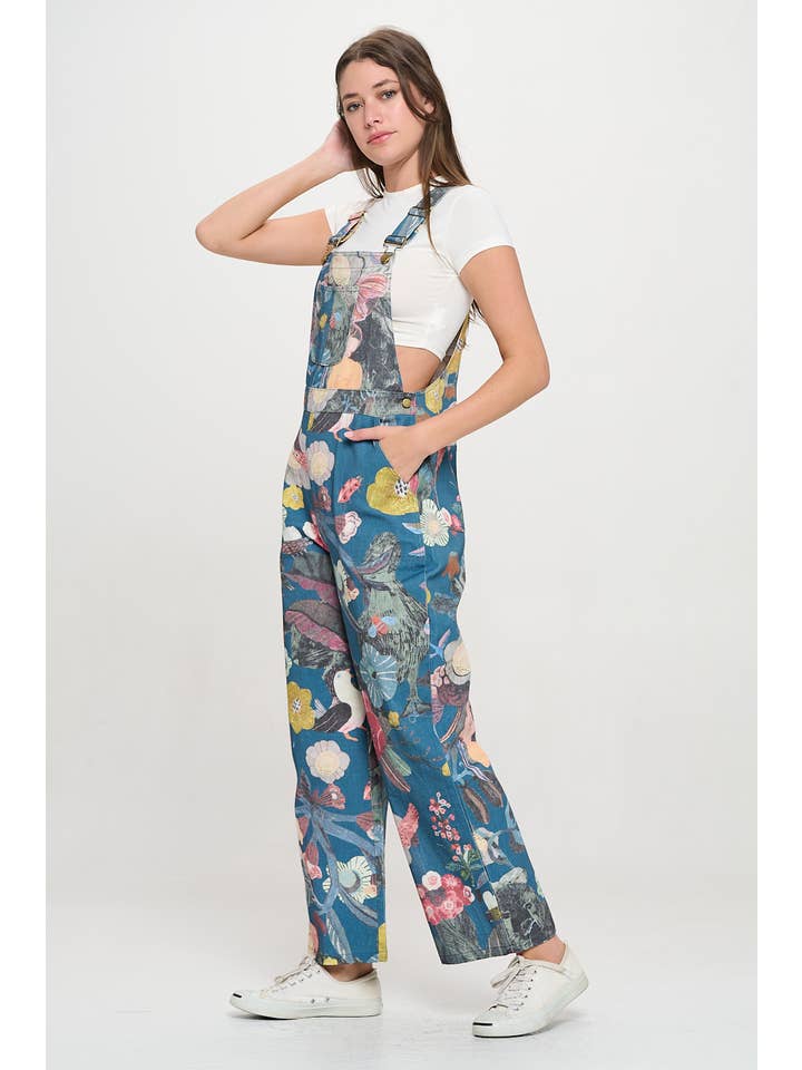 SM WARDROBE - Wholesale Overalls - Women's - BOTANICAL FLORAL PRINT OVERALL NAVY4