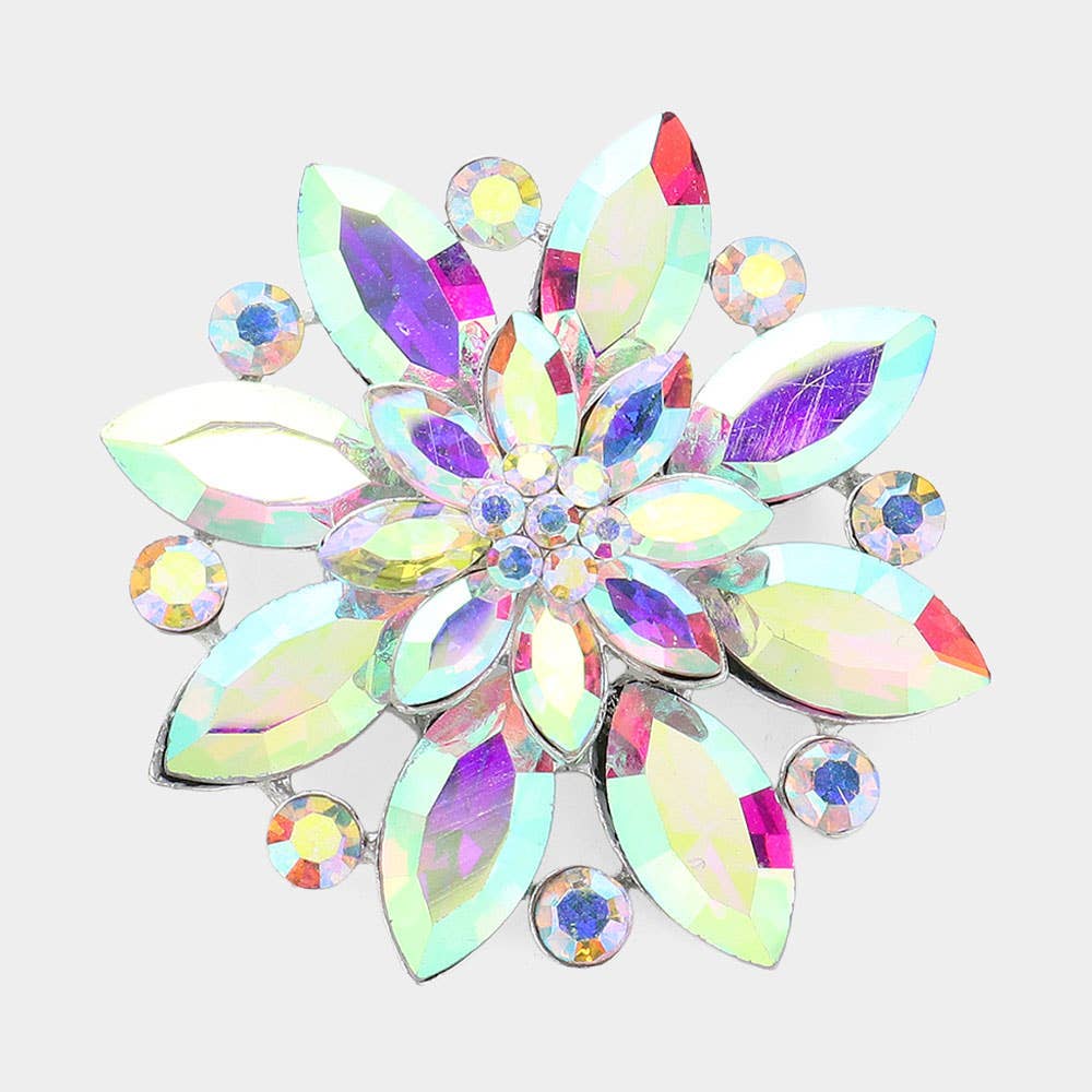 Sensibling Corp. - Wholesale Brooch - Marquise Stone Accented Flower Pin Brooch
12