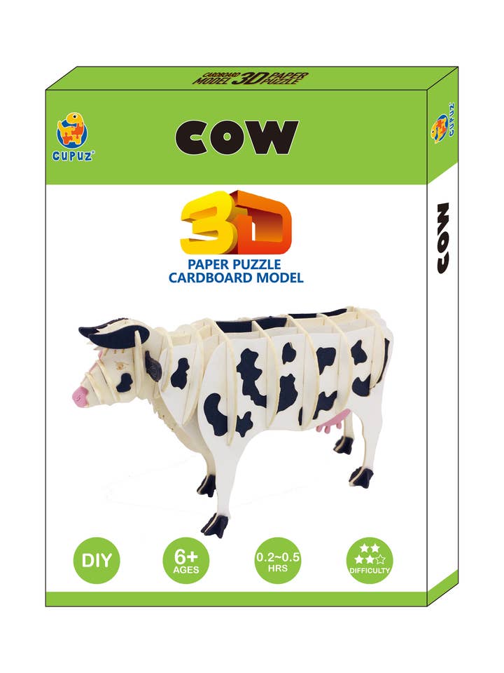 Cow Spotted 3d puzzle kit made from card for wholesale by Go on make me
