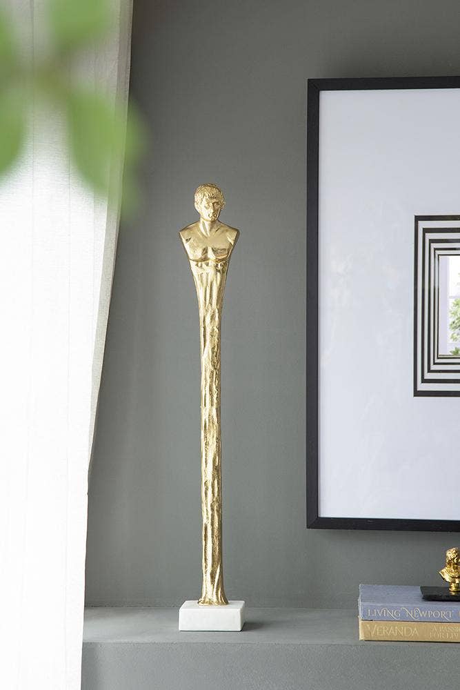 A&B Home Group Inc. - Wholesale Decorative Figurine - 5.5x5.5x32" Elongated Gold Roman Statue on White Marble Base3