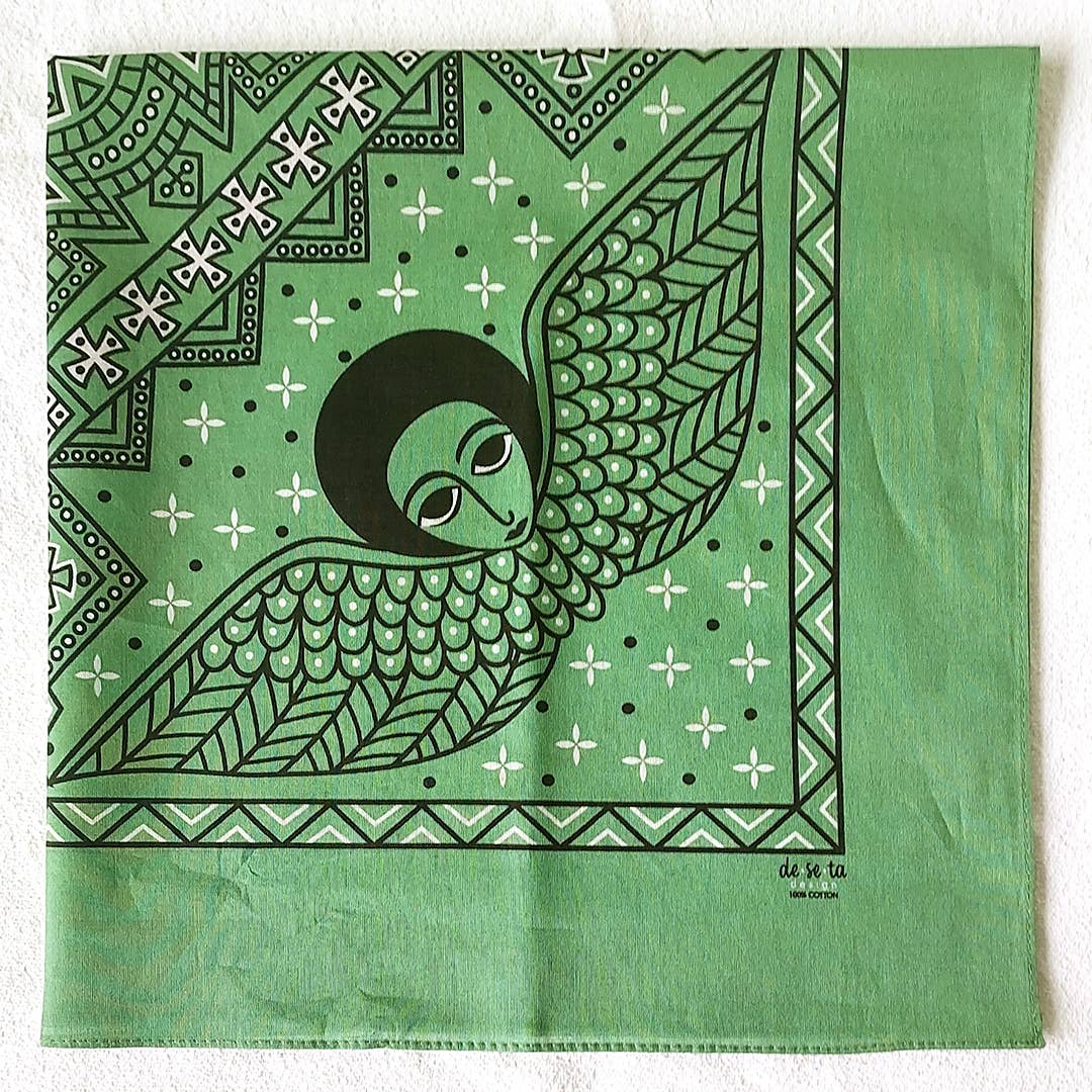 Deseta Design - Wholesale Bandana - Unisex - Mystical Afro Angels Ethiopian-Inspired Bandana - Green1