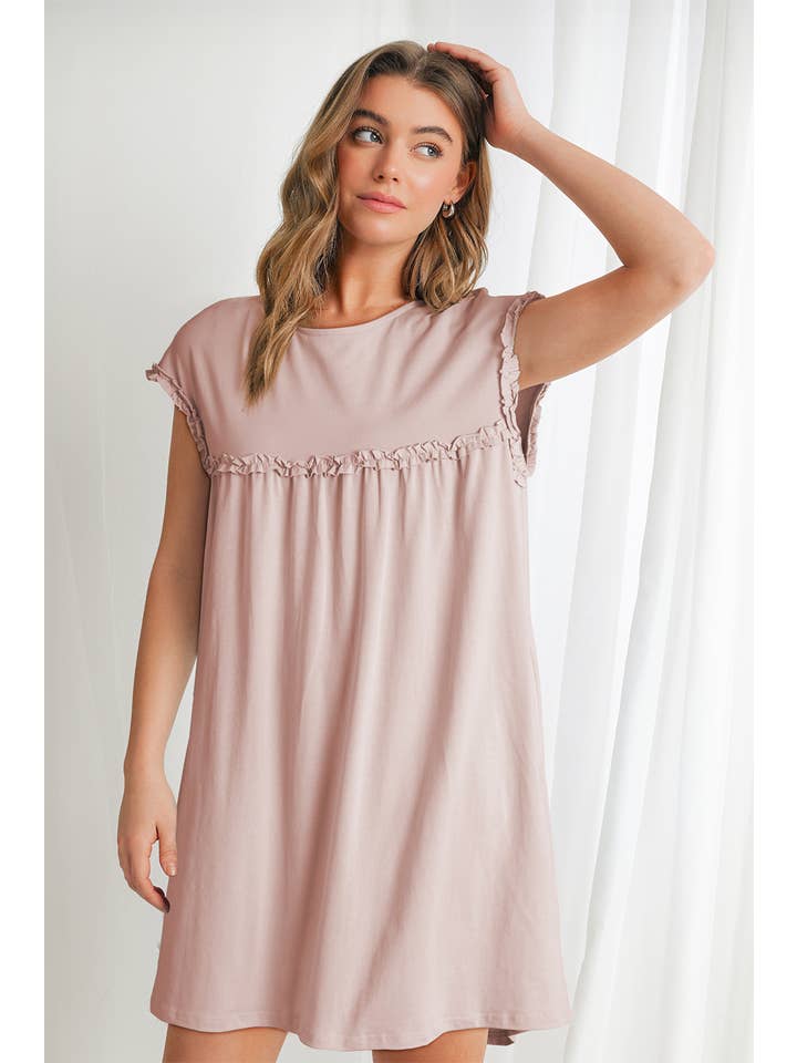 Aapparella - Wholesale Dress - Women's - Fashion Frilled Trim Loose Fit Mini Dress | S-XL