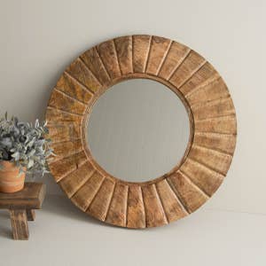 Pine Round Frame Small Mirror - Vagabond Vintage
