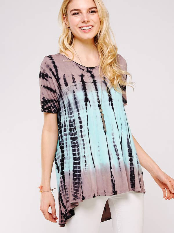 Mocha and Mint Two tone Bamboo Tie dye Short sleeve top for wholesale by Urban X Apparel