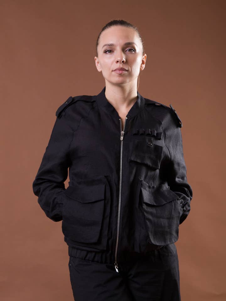 Oversized linen bomber jacket for wholesale by MERCES