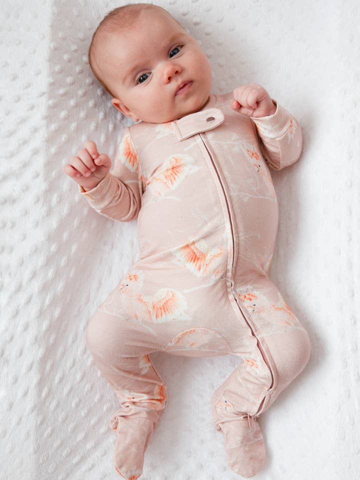 Botanical Baby - Wholesale Jumpsuit – Baby - Organic Zip Growsuit in Cockatoo1