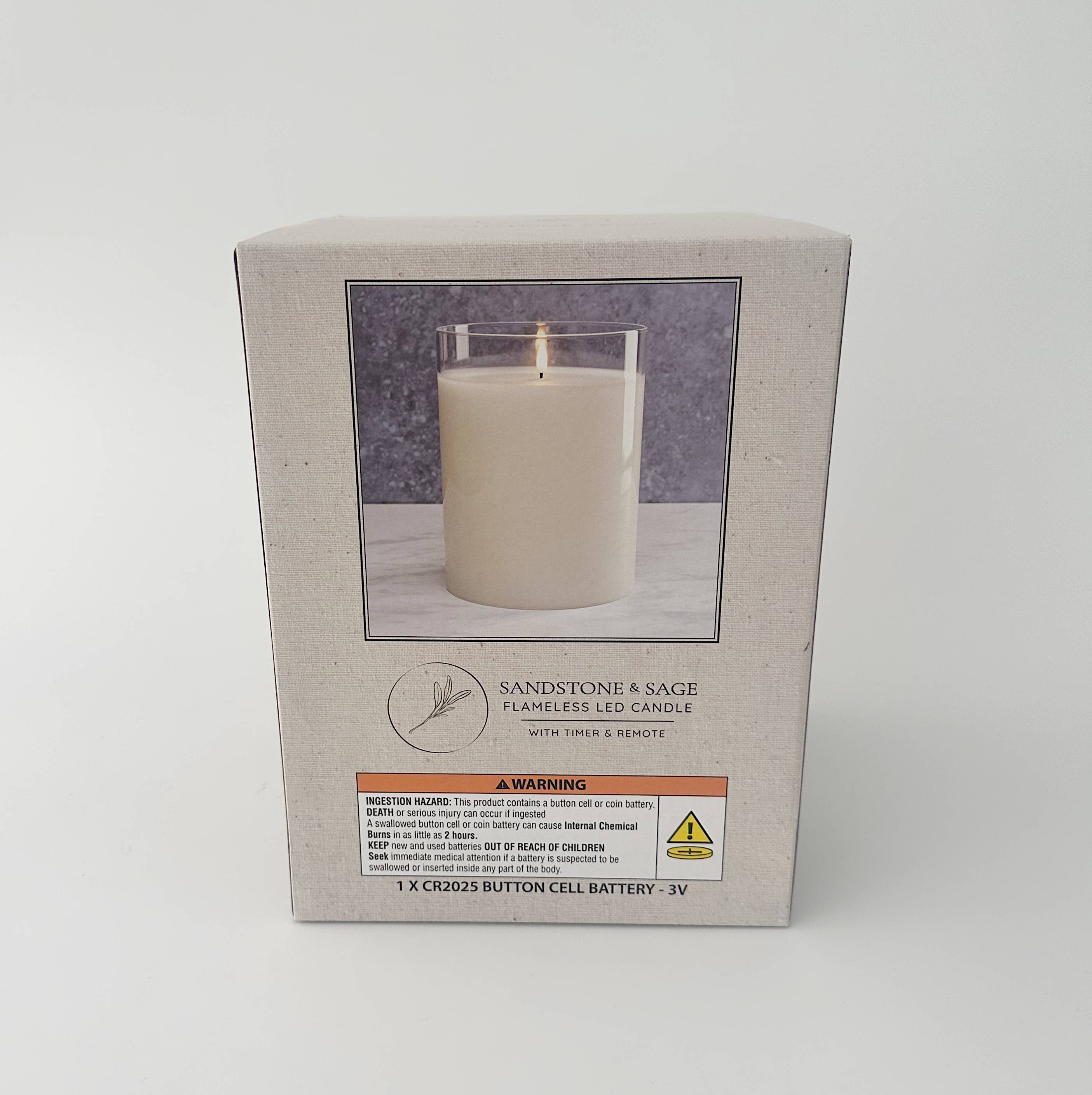 Sandstone & Sage – wholesale Flameless candle – White LED Flameless Hurricane Glass Candle with Timer and Remote - Elegant Ambient Lighting7