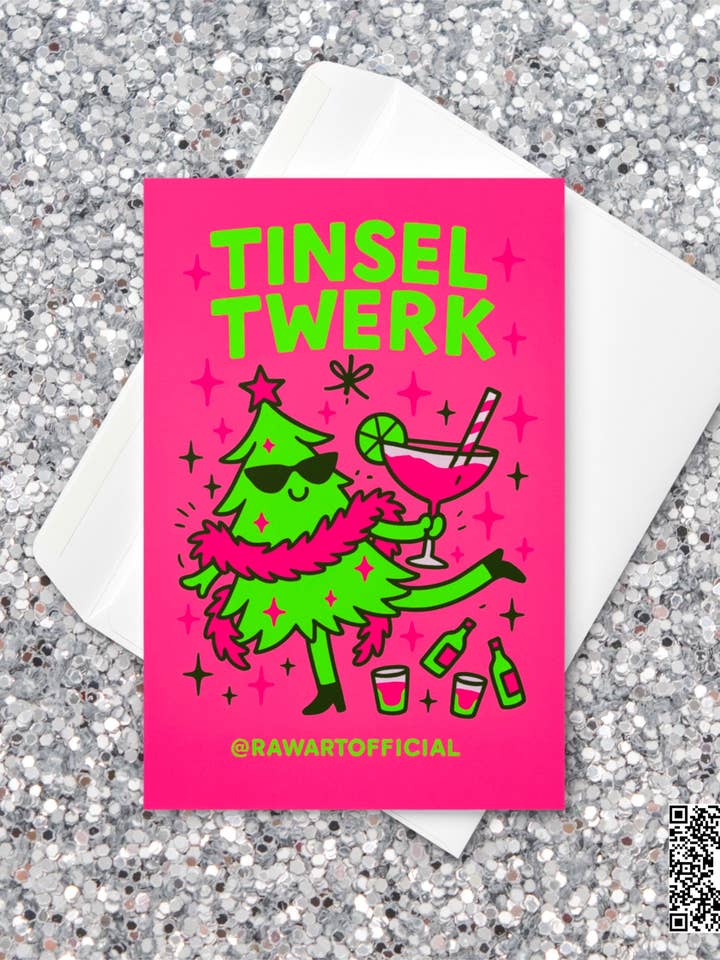 Carte de Noël : Carte d'Arbre de Fête Amusante avec Guirlandes et Twerk pour la vente par Hot Mess Paper Co.