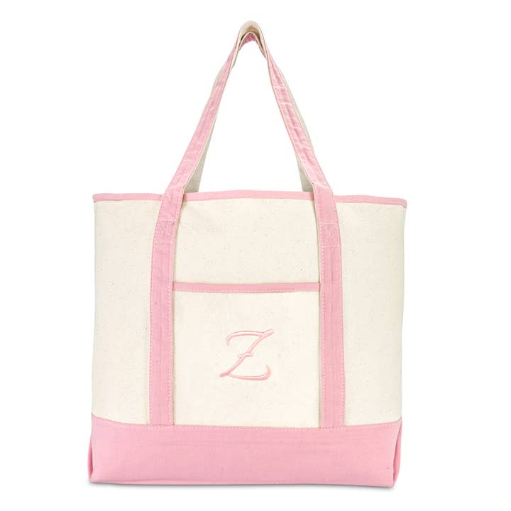 Dalix - Wholesale Tote Bag - Women's - DALIX Monogram Tote Bag Womens Open Top Pink Letter A-Z79