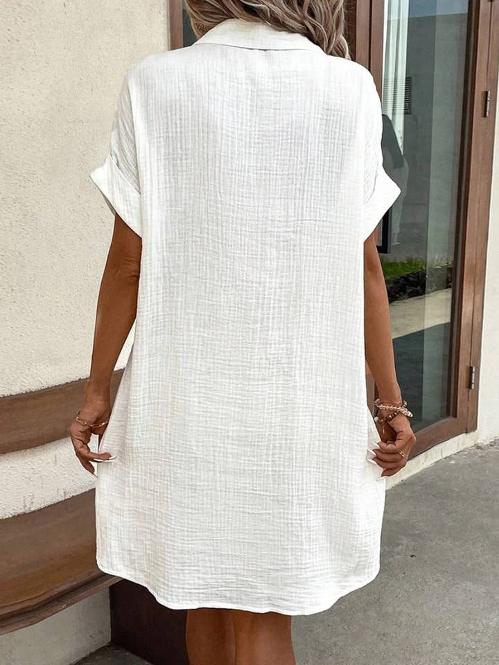 Lily Clothing - Wholesale Dress - Women's - Simple loose V-neck single breasted solid color shirt dress2