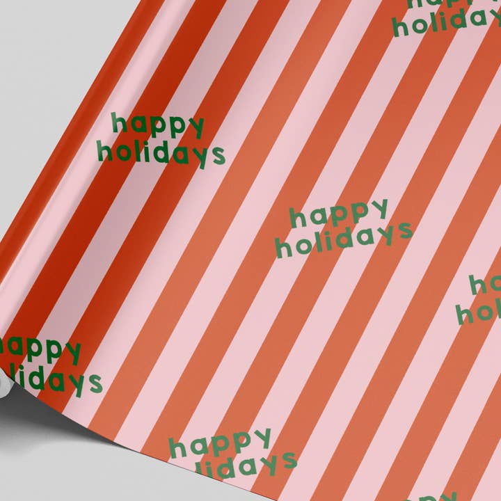 Maddison Ball Creative - Wholesale Flat Wrap - Orange and Blush Happy Holidays Christmas Gift Wrap2