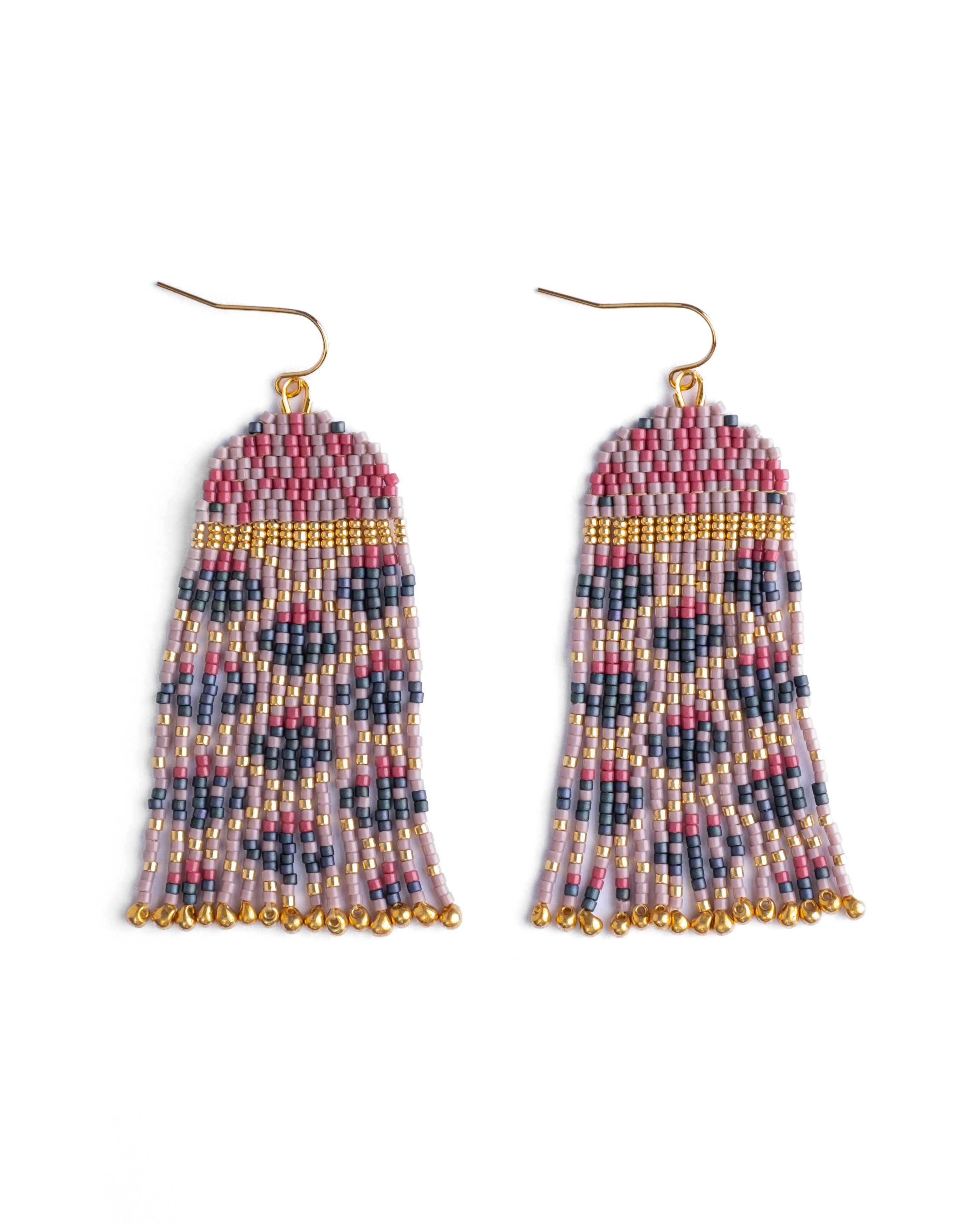 Mayana Designs Co - Wholesale Dangle Earrings - Beaded Handwoven Brocade Garden Earrings (Brown/Red)4