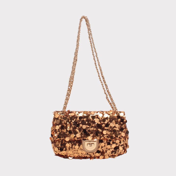 Crossbody bag with sequins, flap, gold clasp for wholesale by BESTINI
