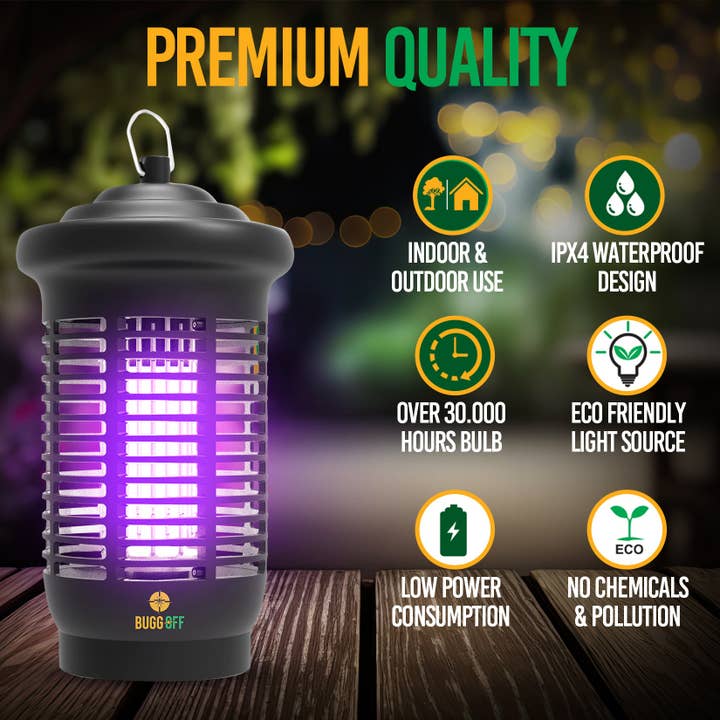 BUGGOFF - Wholesale Insect Repellent - Outdoor Electric Bug Zapper, 1000 SQFT Coverage, 3500 Volts of Power, 20 Watts, Kills Mosquitos Gnats, Flys & More. 5 Year Warranty, X2 Free Repalcment Bulbs (Outdoor 1000 SQFT)5