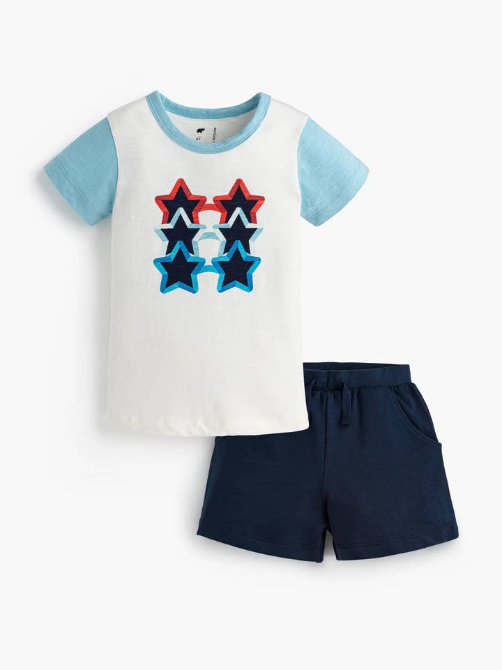 Monica + Andy - Wholesale Top & Short Set - Kids - Short Sleeve Tee + Pocket Short Set_Patriotic Sunglasses