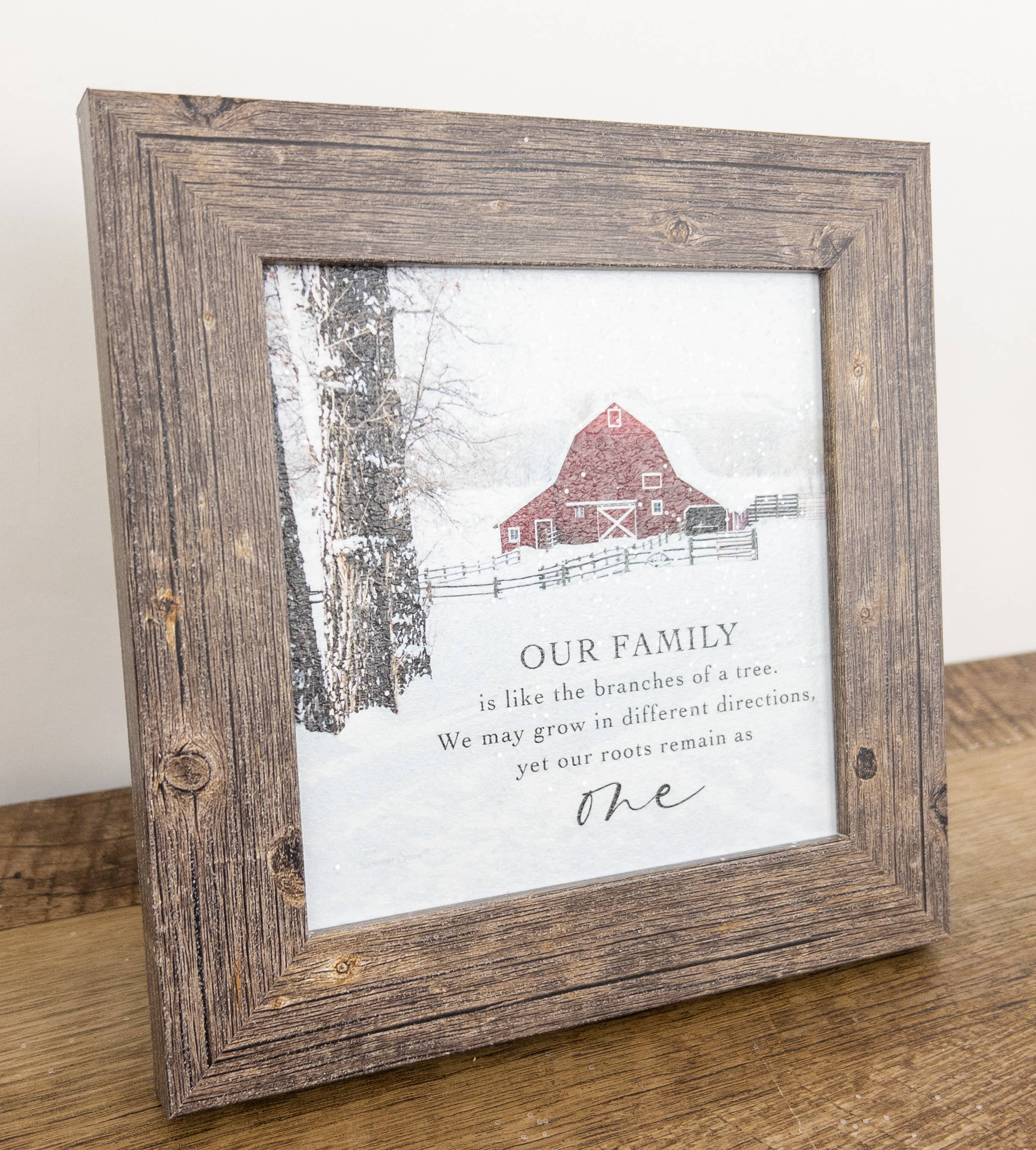 Summer Snow Art - Wholesale Christmas Wall Art - Our Family Is Like The Branches Of A Tree Winter Barn Art4