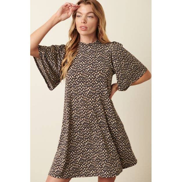 mittoshop - Wholesale Dress - Women's - ANIMAL PRINT RUFFLE MOCK NECK MINI DRESS1