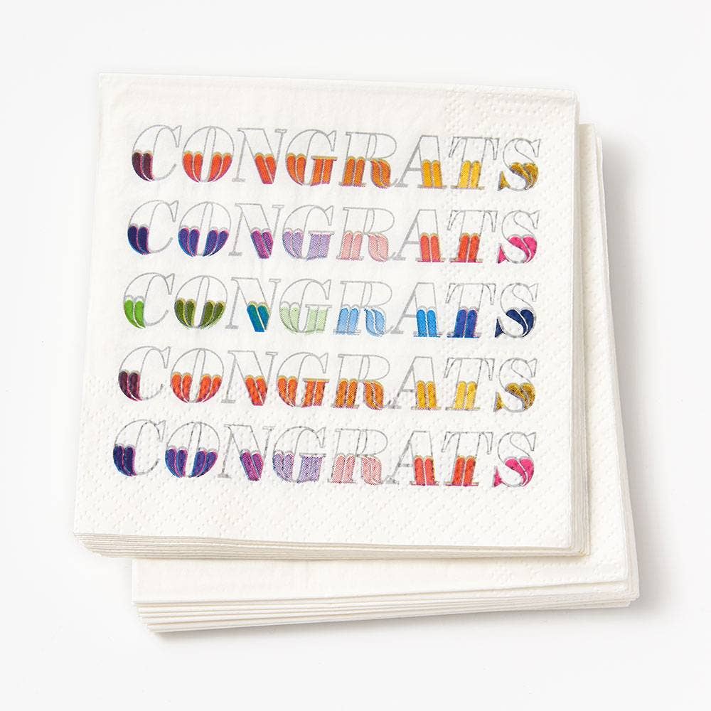 Paper Source Wholesale - Wholesale Disposable Napkin - Colorful Congrats Party Cocktail Napkin