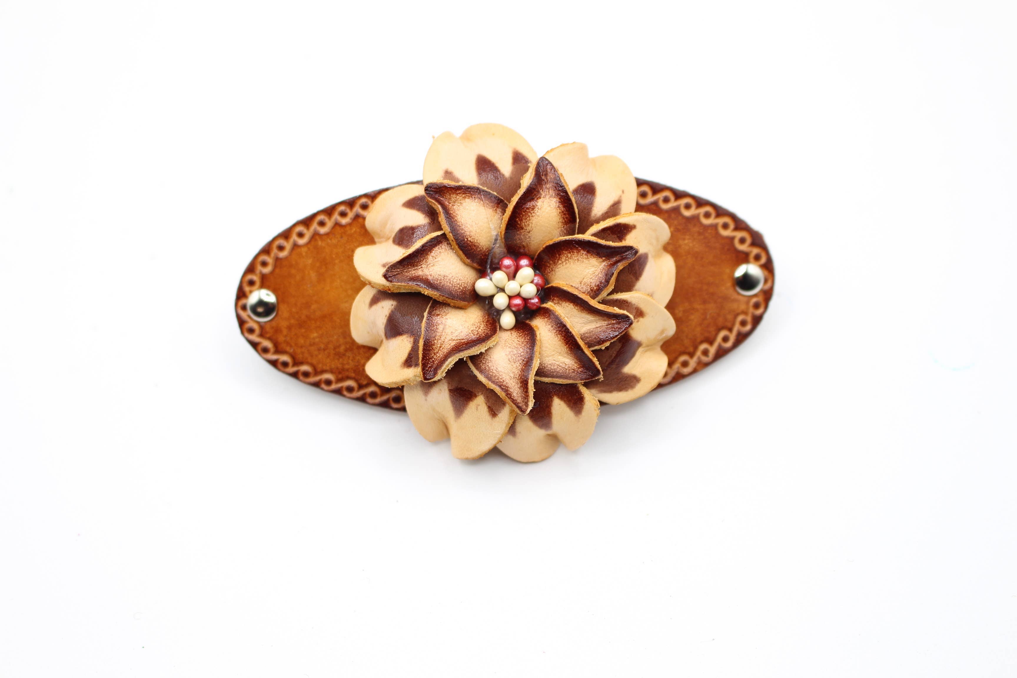 Sunflower Handmade leather inc - Wholesale Barrette - Women's - as0003-2 6 pcs woodstick and 6 pcs metal leather barrettes16