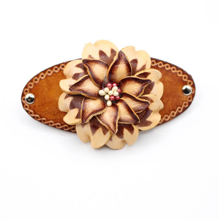 Sunflower Handmade leather inc - Wholesale Barrette - Women's - as0003-2 6 pcs woodstick and 6 pcs metal leather barrettes16