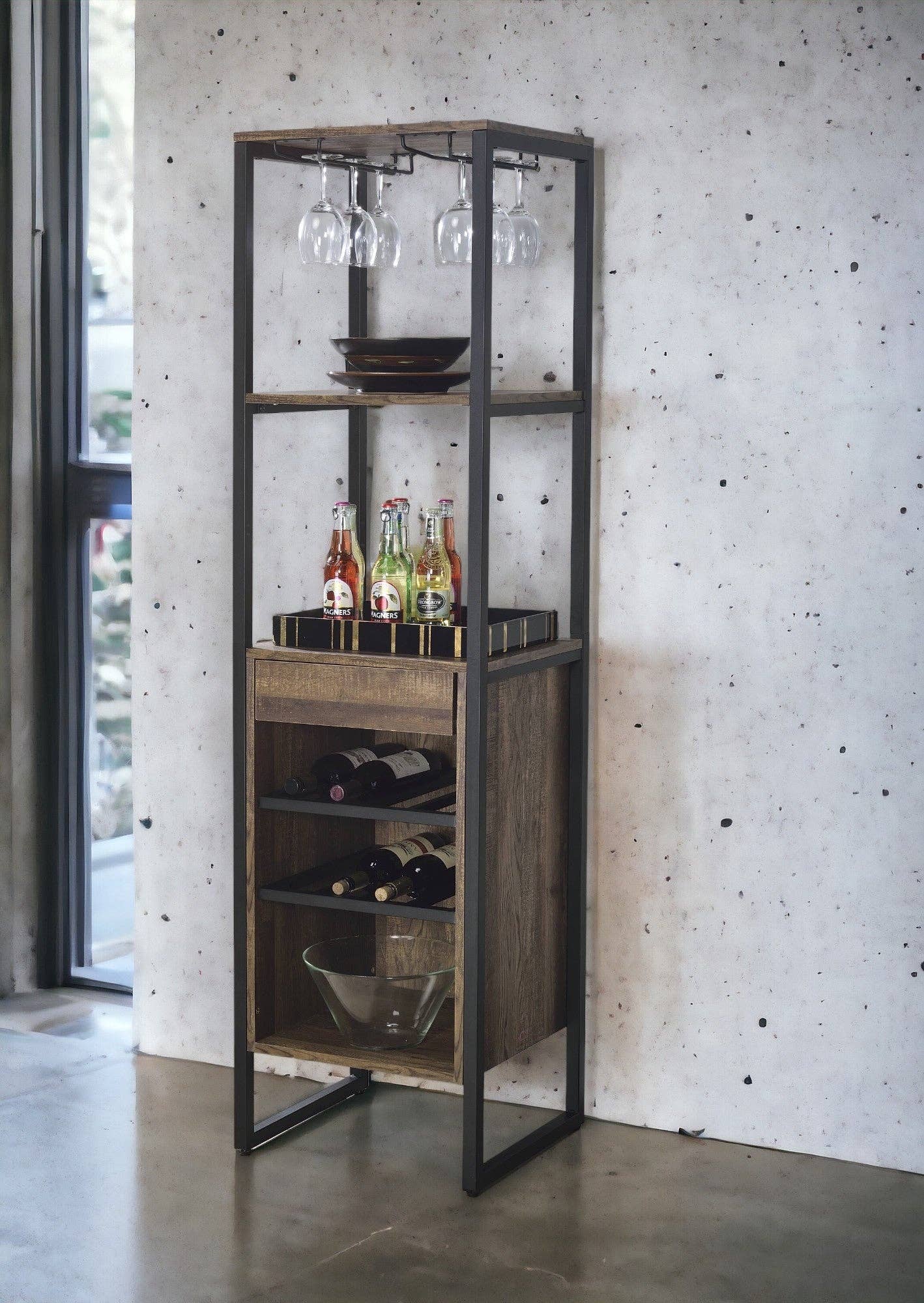 39F Inc. - Wholesale Wine Rack - Narik Weathered Oak Finish Wine Rack2