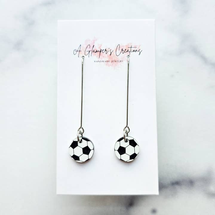A Glamper's Creations LLC - Wholesale Dangle Earrings - Soccer Dangle Acrylic Earrings0