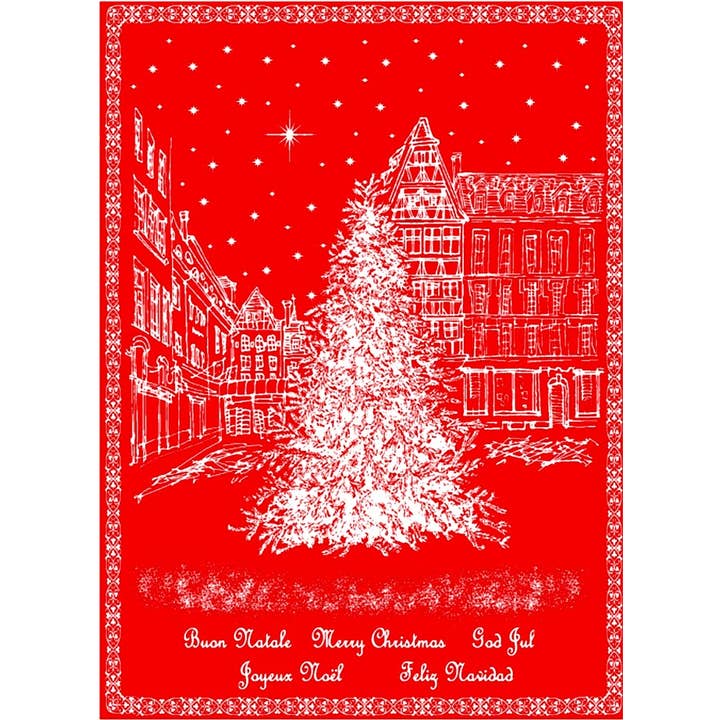 Mierco European Linens - Wholesale Tea Towel - Holiday European Village Jacquard Tea Towel