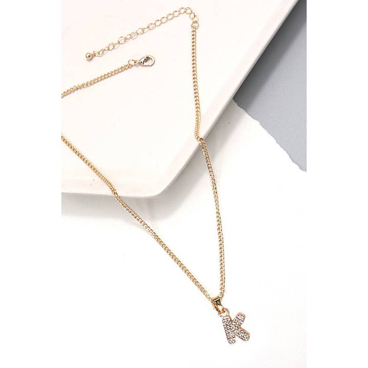 JOSSLYN by wall to wall - Wholesale Pendant/Charm Necklace - RHINESTONE INITIAL CHAIN NECKLACE | 31N230106