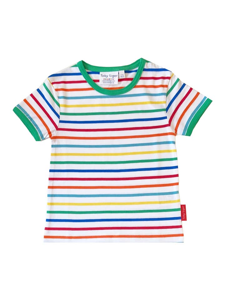 Organic Green Rainbow Stripe T-Shirt for wholesale by Toby Tiger