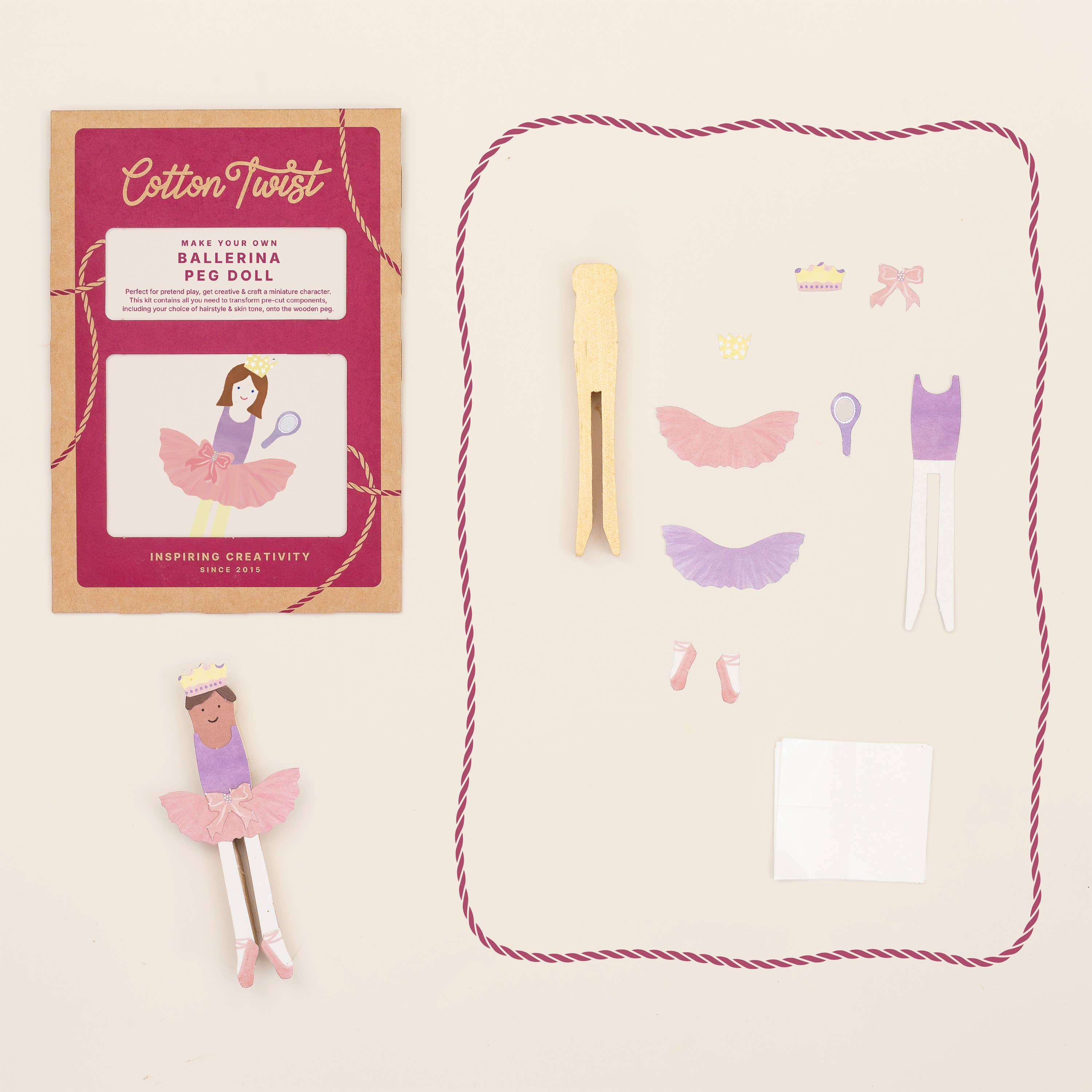 Cotton Twist (USA DUTIES PAID) - Vendita all'ingrosso Kit per lavoretti fai da te - Bambini - Kit per realizzare la tua bambola ballerina con spilla di legno3