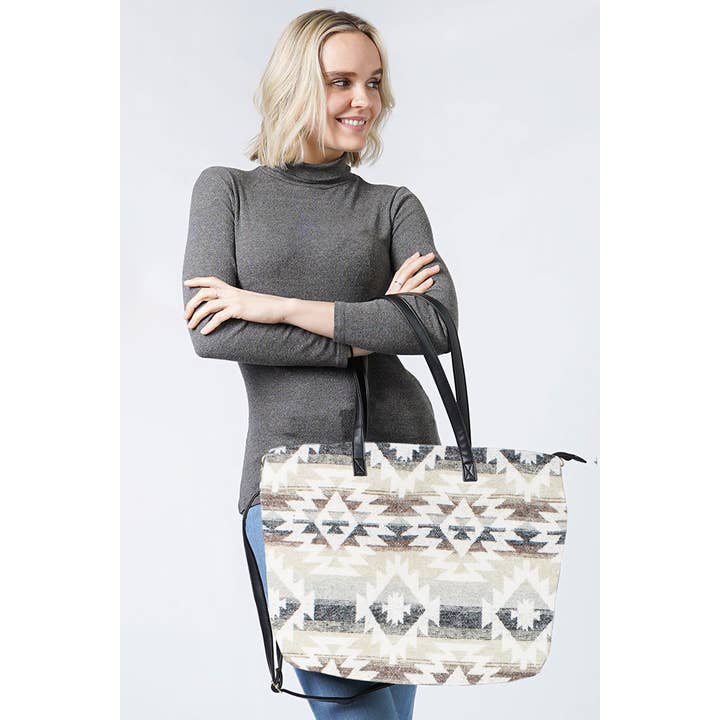 Hana - Wholesale Tote Bag - Women's - Western Weekend Aztec Pattern Tote Bag With Pouch