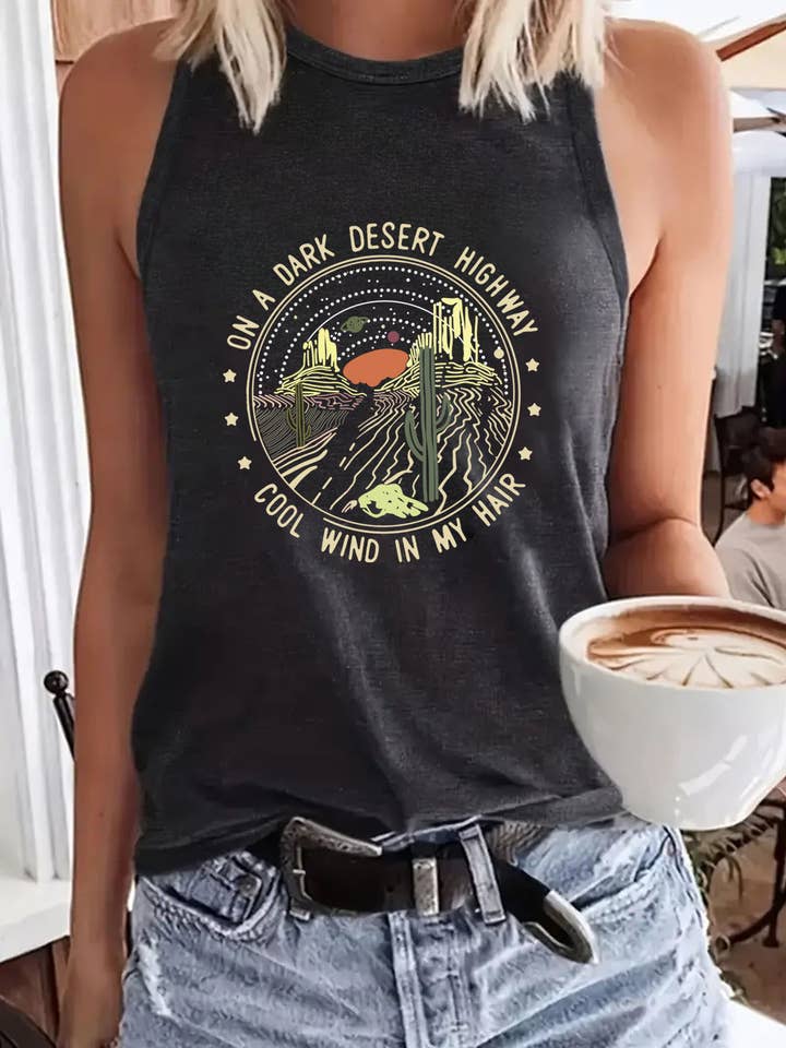 Cottagecore,desert, graphic crewneck tank top for wholesale by Rosa Clothing