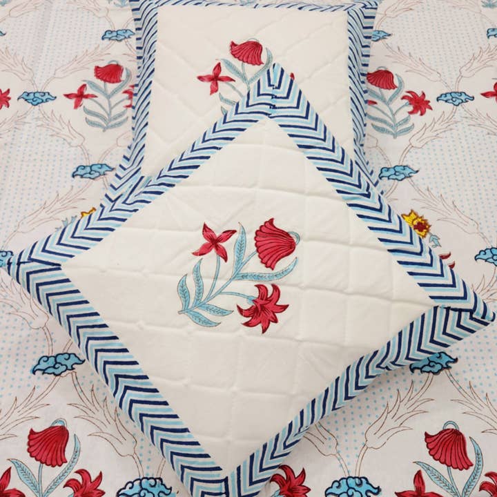 Block Printed and Handmade 16x16 Cushion cover, throw pillow for wholesale by Desi design and chai