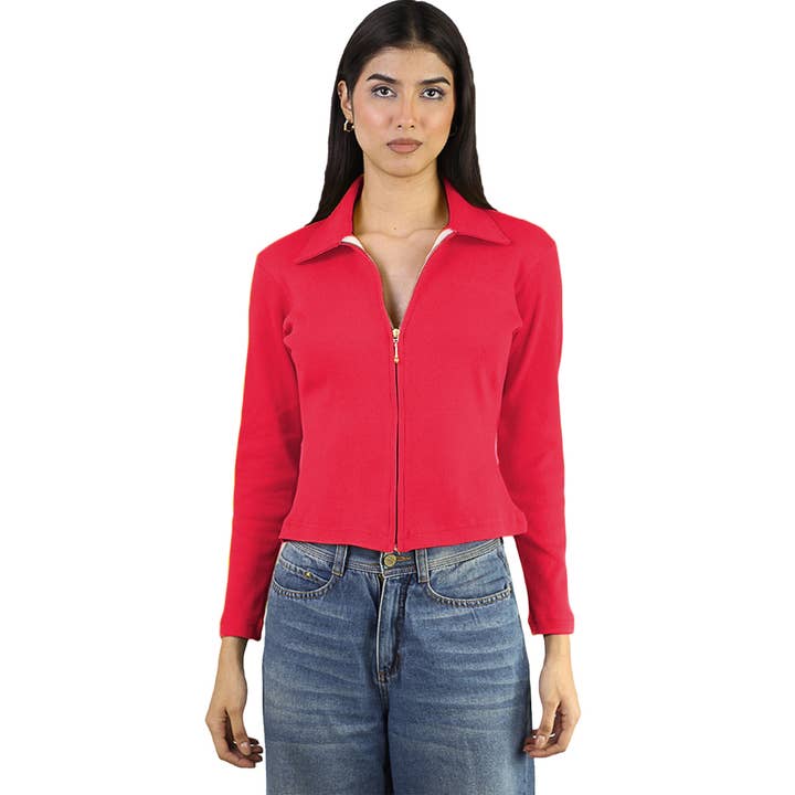 Top de Manga Comprida com Gola e Fecho de Correr Canelado para Mulher Artyska | Essencial Moderno para o Dia-a-Dia por atacado de Artyska