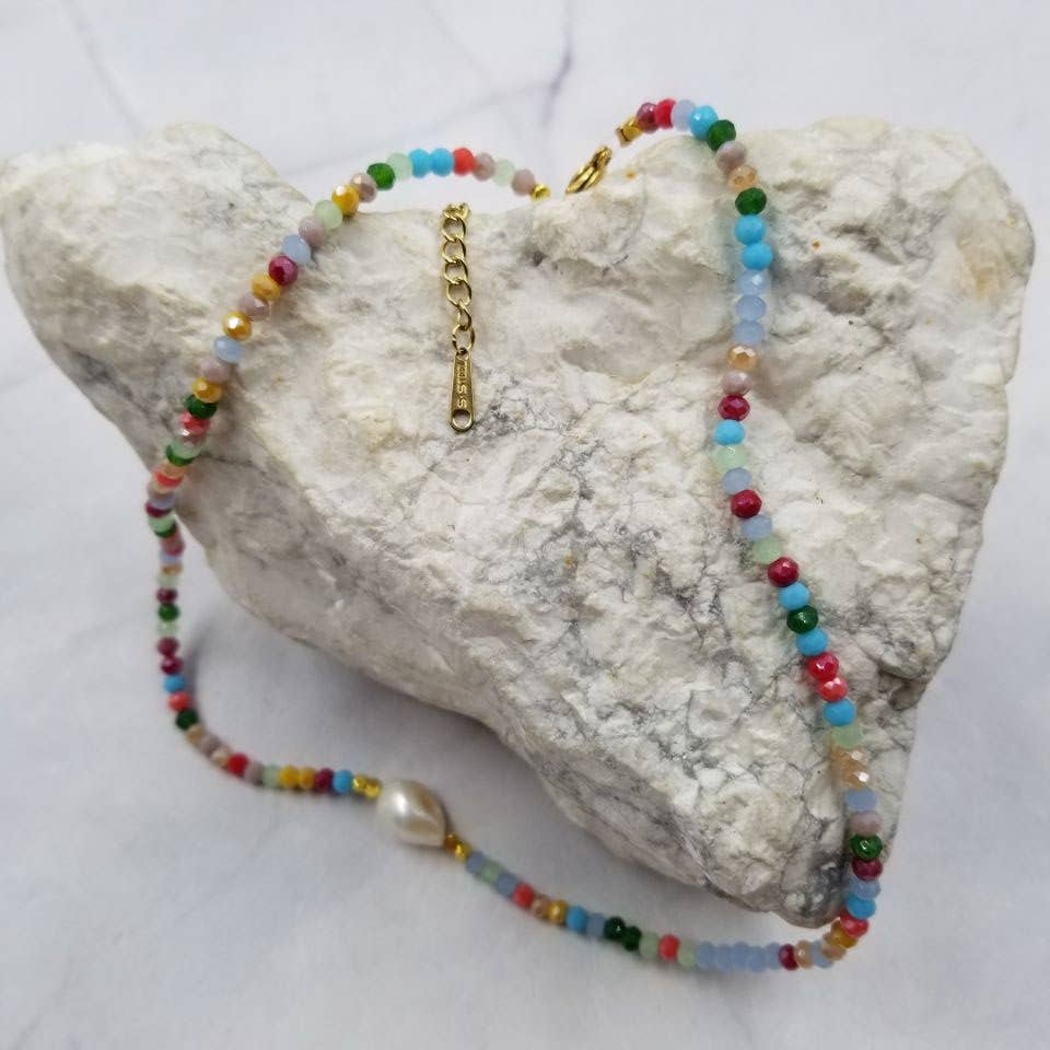 The Pretty Jewellery - Wholesale Beaded/Pearl Necklace - Colorful Glass Beaded Freshwater Pearl Neckalce1