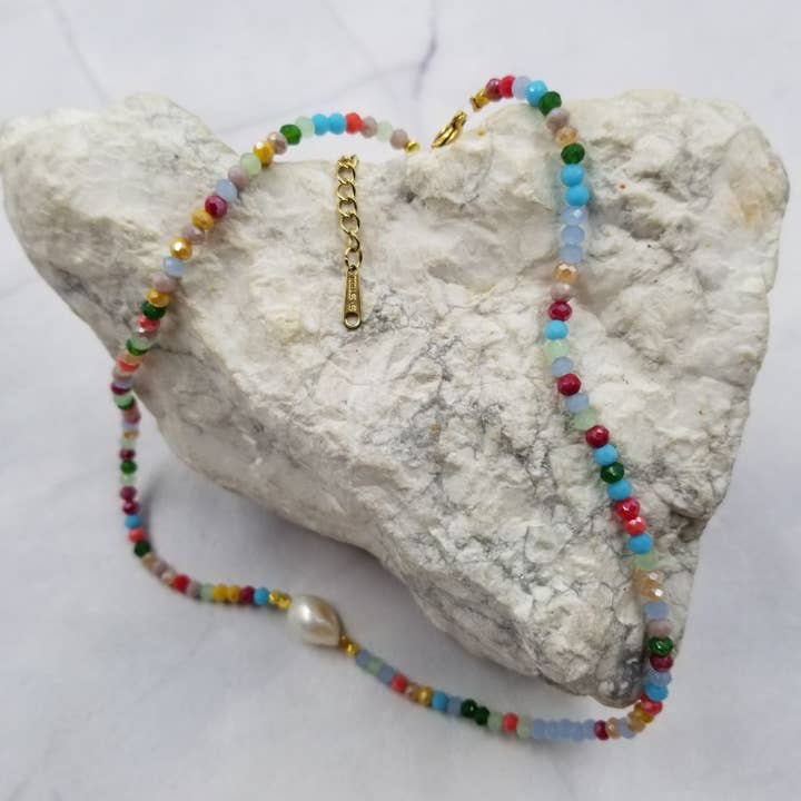 The Pretty Jewellery - Wholesale Beaded/Pearl Necklace - Colorful Glass Beaded Freshwater Pearl Neckalce1