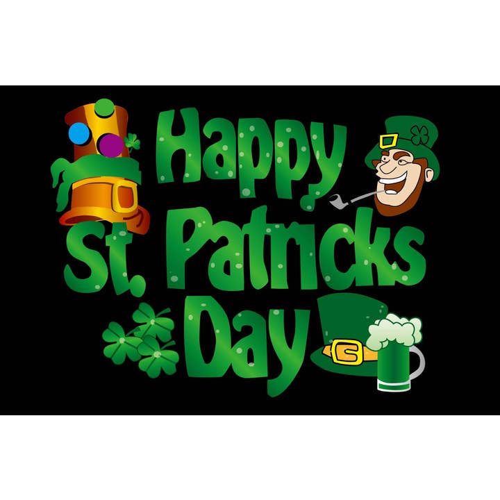 Glædelig Sankt Patricks Dag (sort) 5'x3' for engroshandel hos Worldwide Flags Ltd