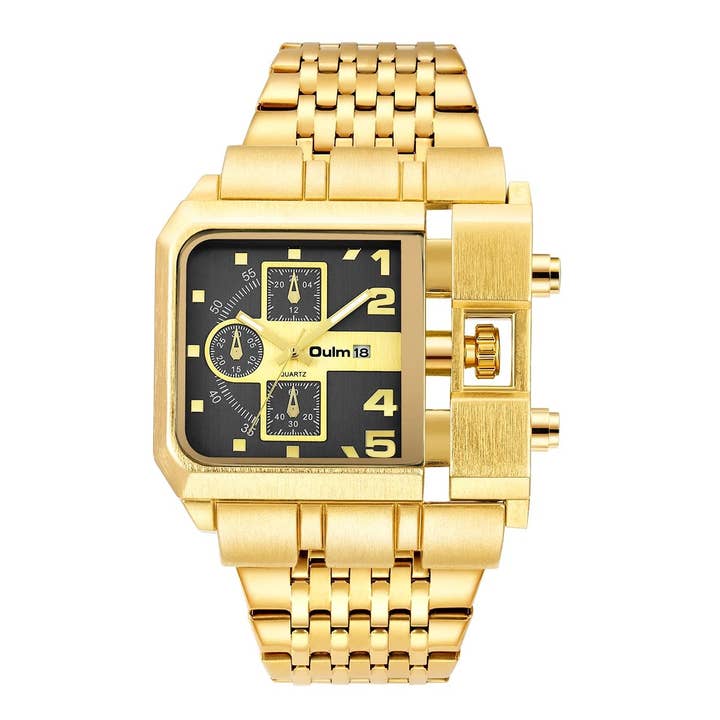 WoodWristCo - Wholesale Wrist Watch - Men's - Men Cool Square Gold Heavy Watch