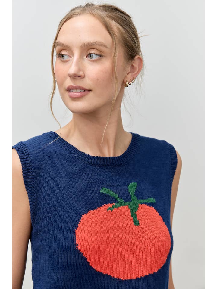 NAVY TOMATO PRINT SWEATER TOP for wholesale on Faire