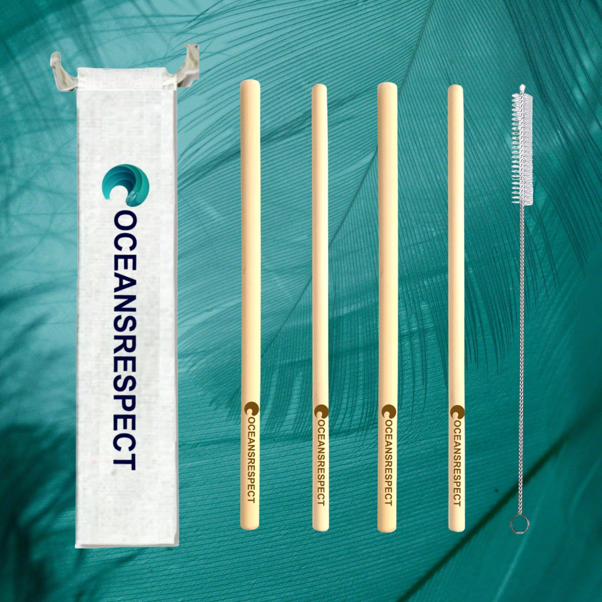 Oceansrespect 🌊🌍🌱 – Palhinha por atacado – 4 Palhinhas de Bambu + 1 Bolsa + 1 Escova para Frasco1