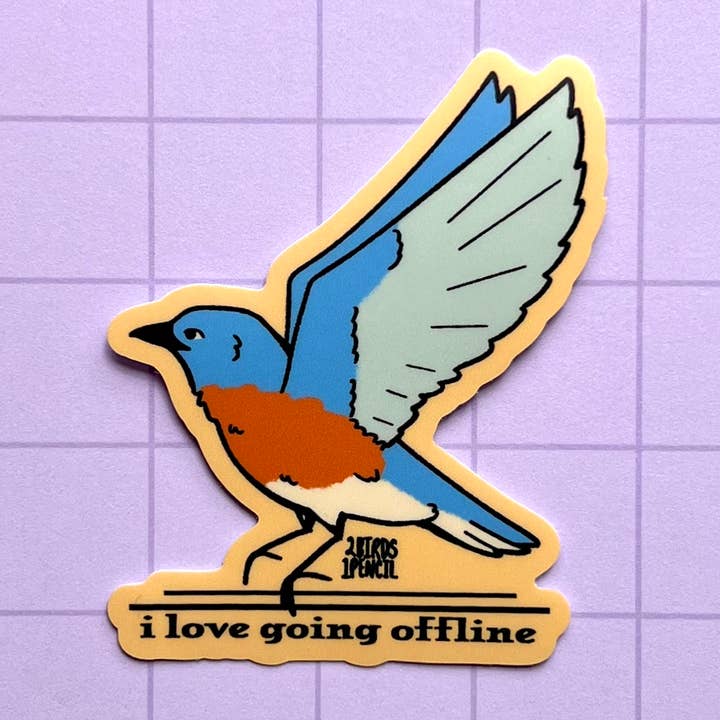 Eastern Bluebird Going Offline Vinyl Sticker for wholesale by 2Birds1Pencil Illustrations