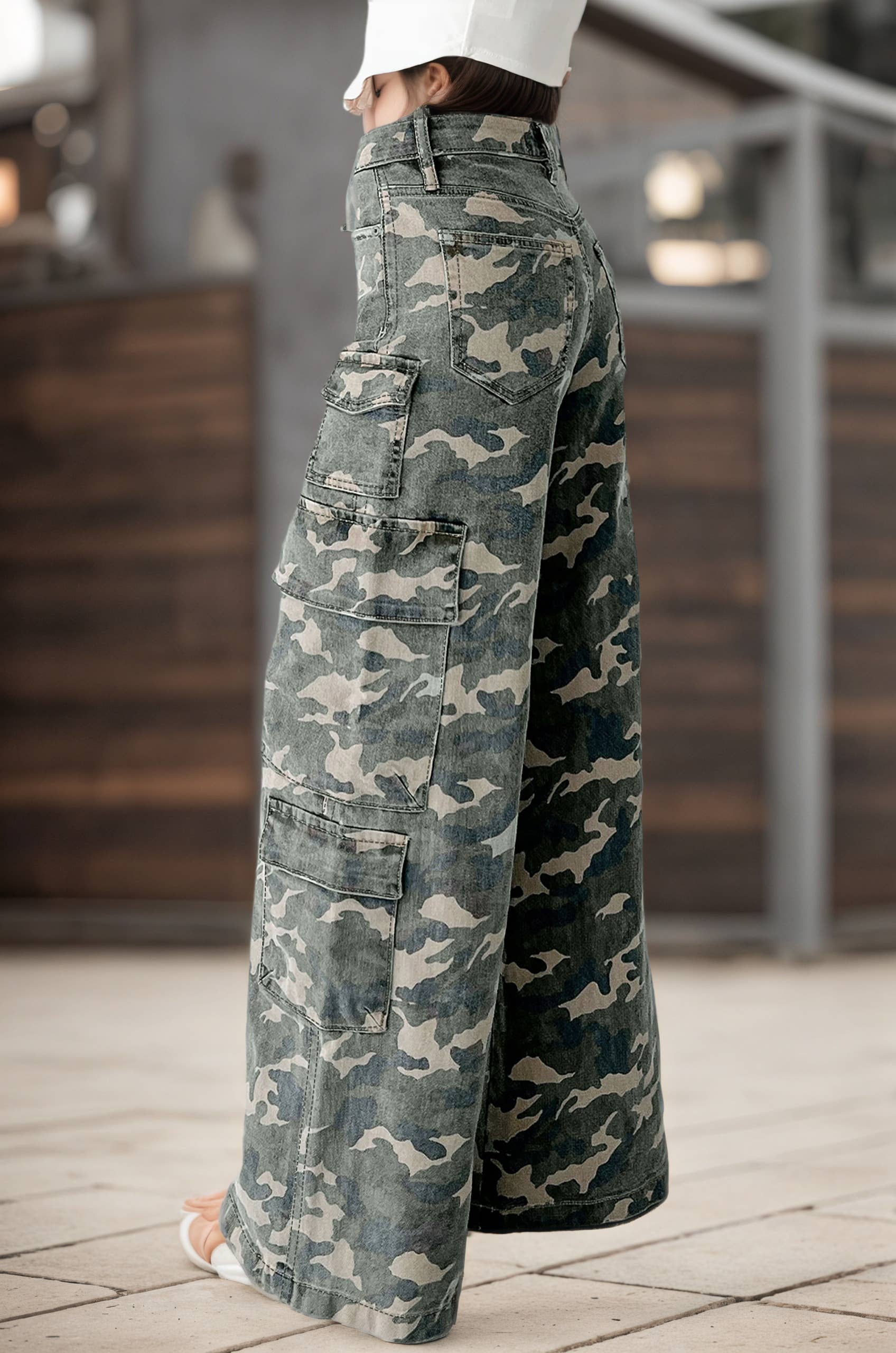 Vert Jean long décontracté pour femmes à jambes larges en denim CMO en vente sur Faire2