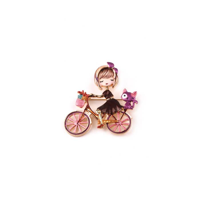 Domoflor s.l - Wholesale Brooch - Cyclist girl brooch with cat 🐱💖