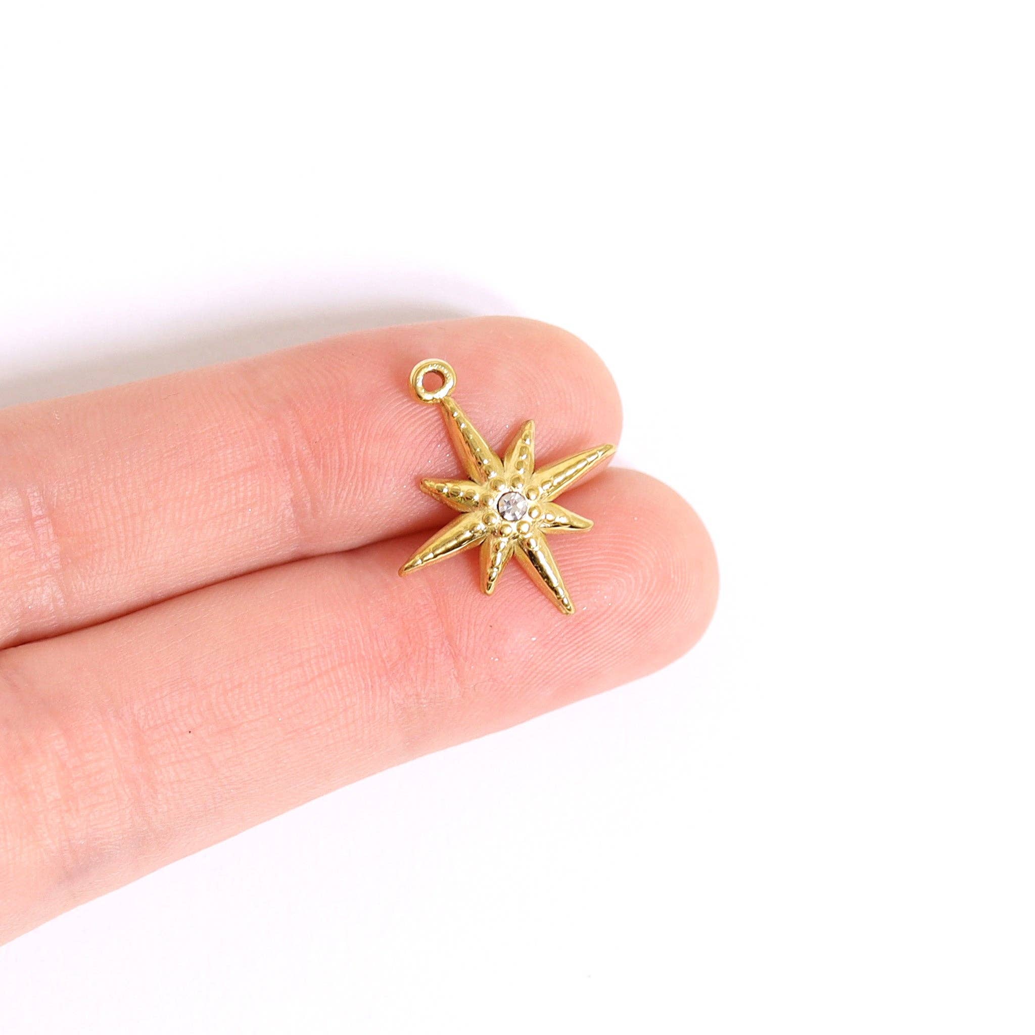 WJW - Wholesale Individual Charm/Pendant - 18K Gold Stainless Steel Compass Star Charm9