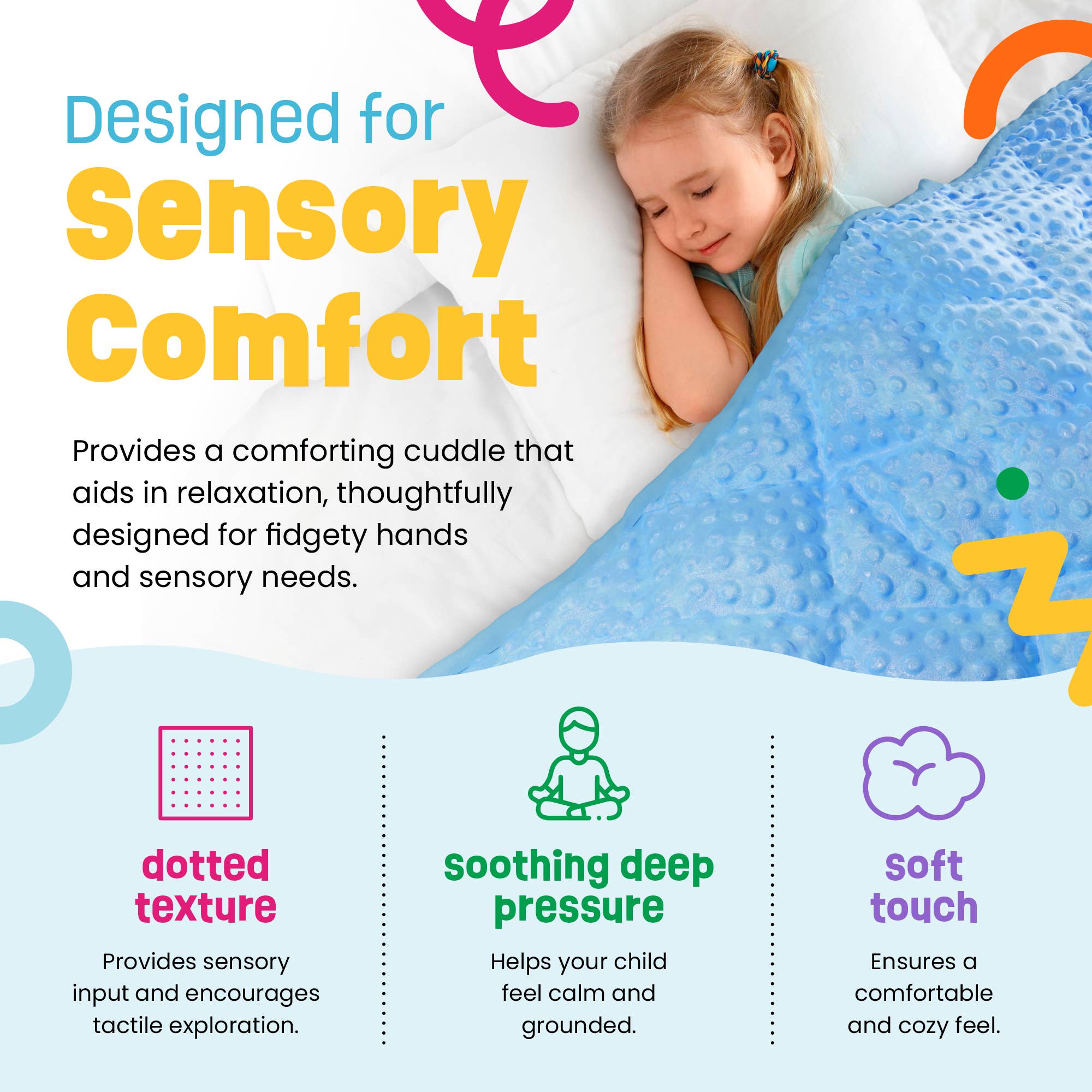 Prime Play - Wholesale Bedding Blanket - Kids & Baby - 5lb Child's Weighted Blanket - 36" x 48" Dotted Texture Blue3